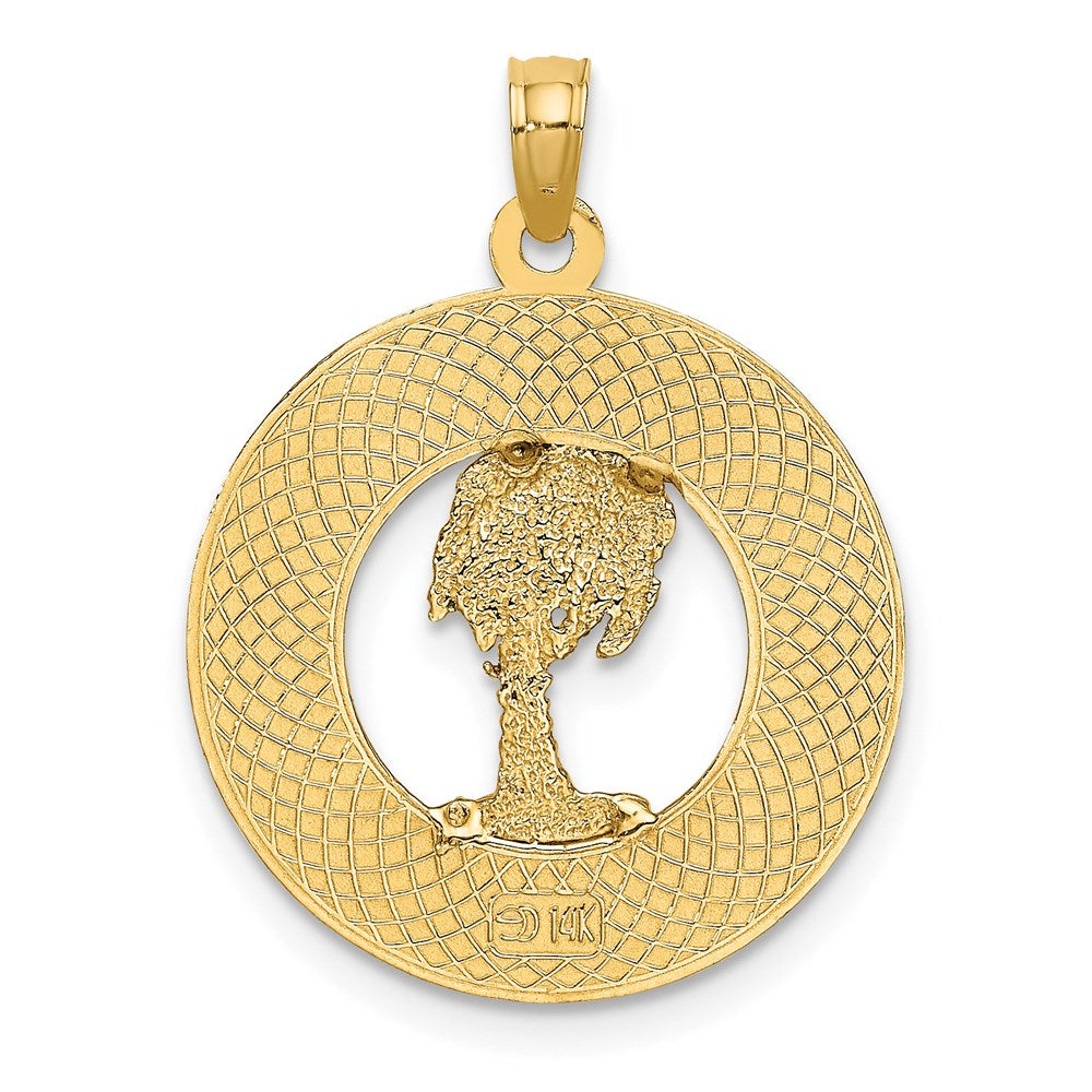14k Yellow Gold SANIBEL Circle w/ Enamel Palm Tree Charm