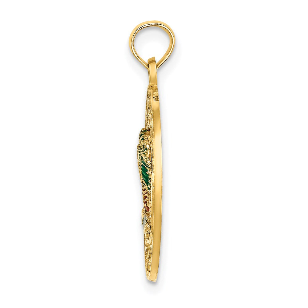 14k Yellow Gold SANIBEL Circle w/ Enameled Palm Tree Charm