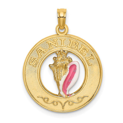 14k Yellow Gold SANIBEL Circle w/Enamel Conch Shell Charm