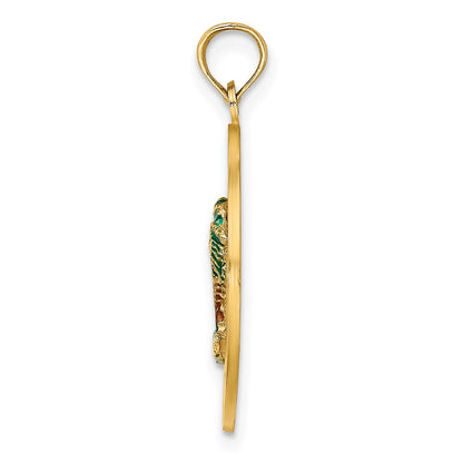 14k Yellow Gold w/ Enamel SARASOTA Circle Palm Tree Charm