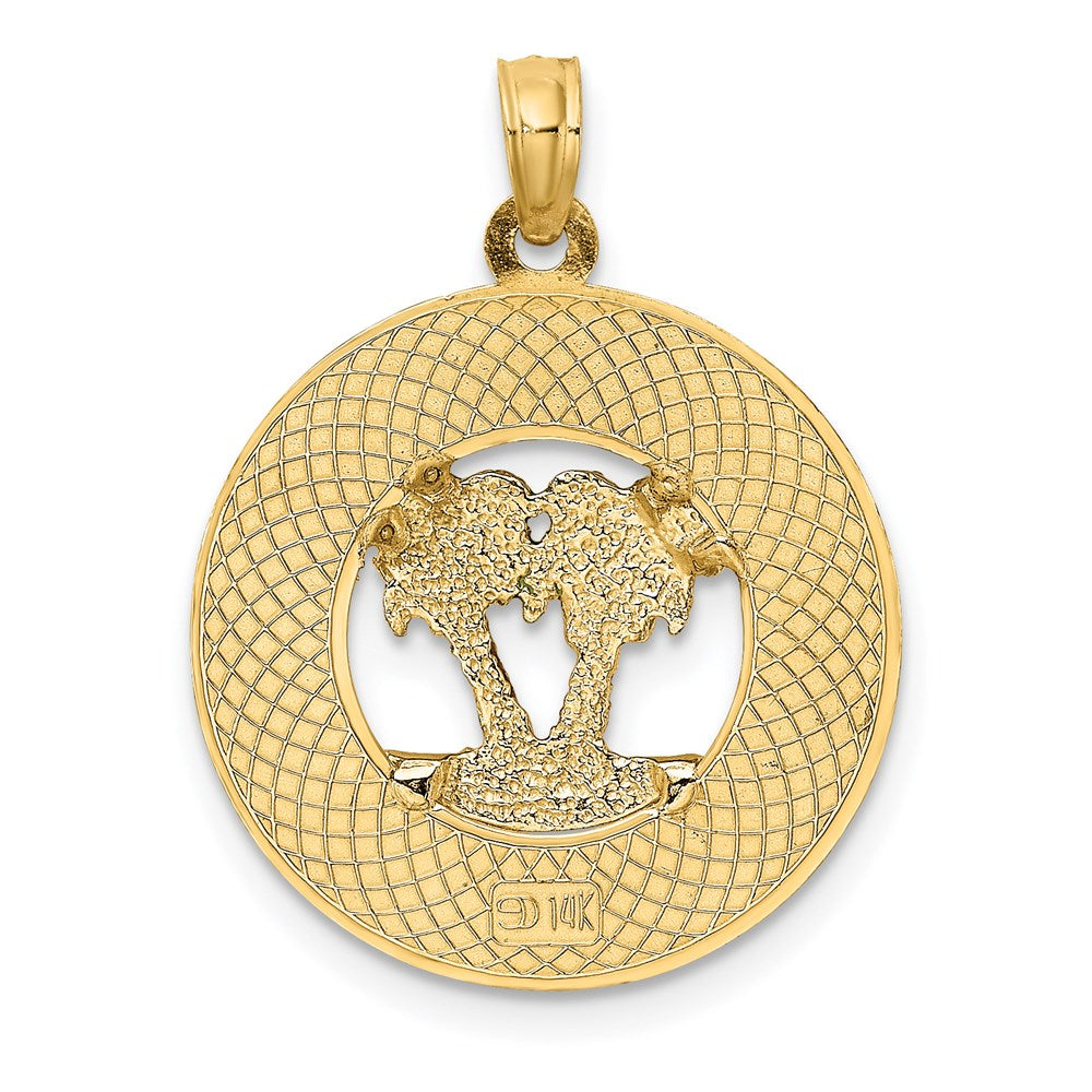 14k Yellow Gold w/ Enamel SARASOTA Circle Palm Tree Charm