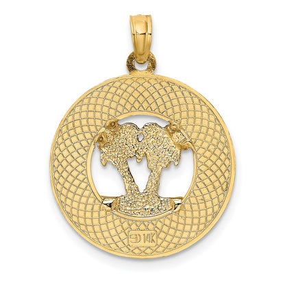 14k Yellow Gold w/ Enamel SARASOTA Circle Palm Tree Charm