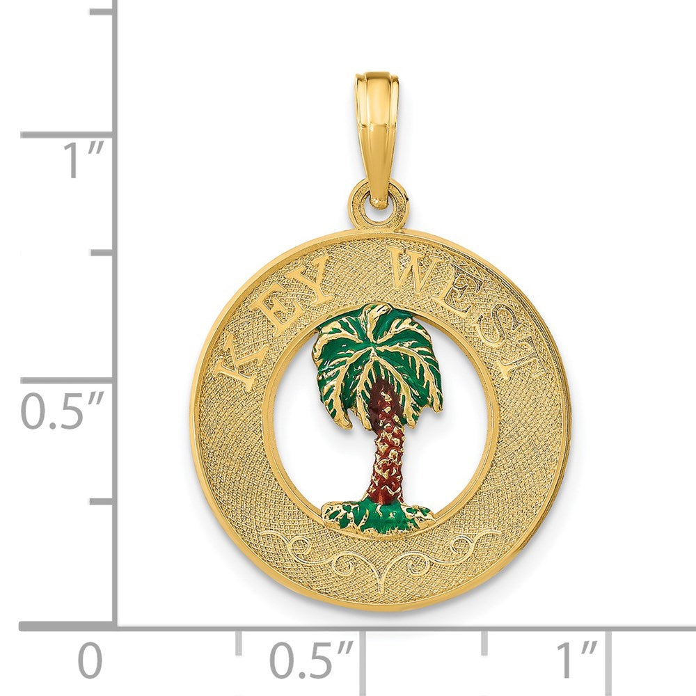 14k Yellow Gold KEY WEST Enameled Palm Tree Circle Charm