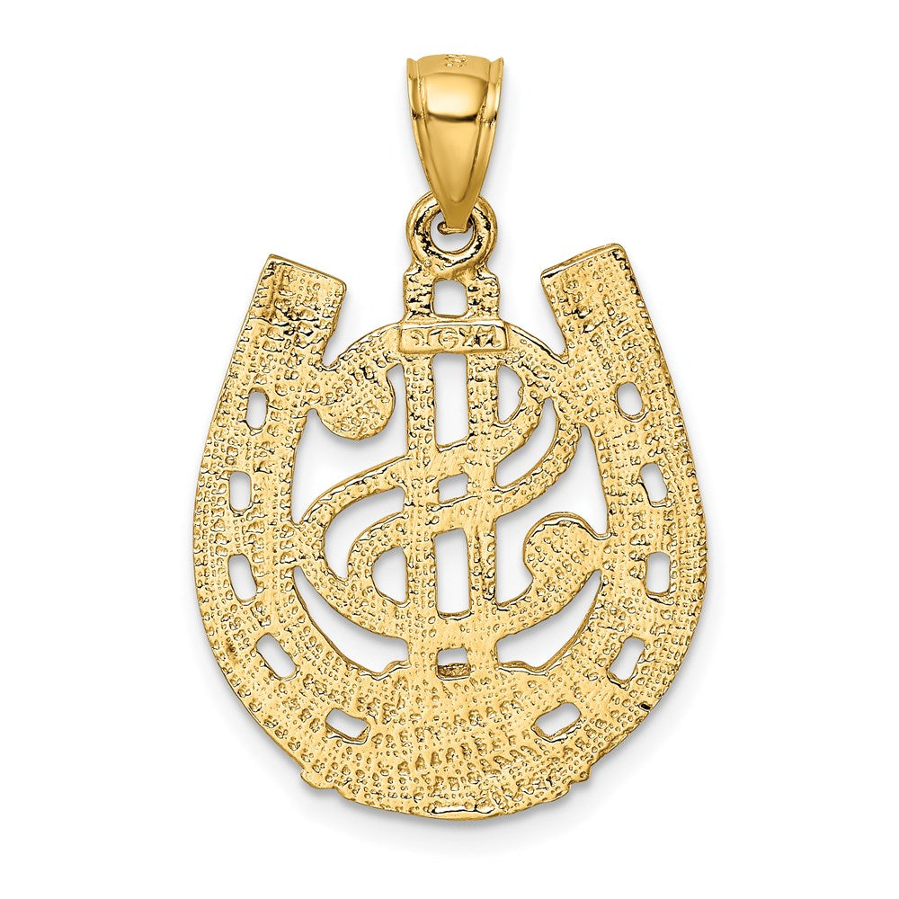 14k Yellow Gold Dollar Sign In Horseshoe Charm