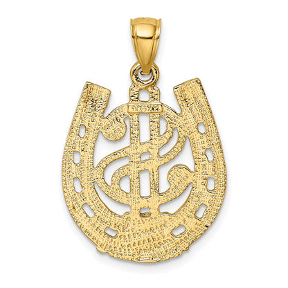 14k Yellow Gold Dollar Sign In Horseshoe Charm