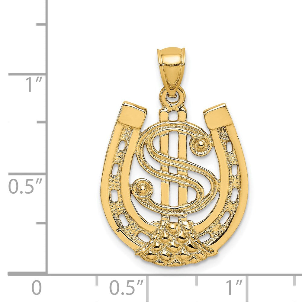 14k Yellow Gold Dollar Sign In Horseshoe Charm