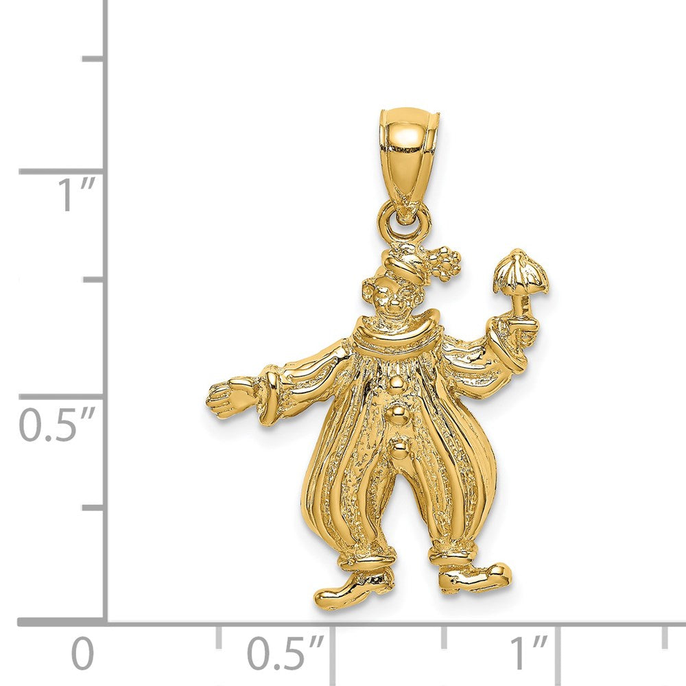 14k Yellow Gold Textured Clown Holding Umbrella Charm