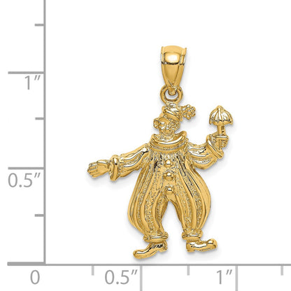 14k Yellow Gold Textured Clown Holding Umbrella Charm