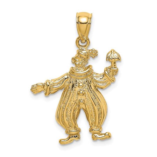 14k Yellow Gold Textured Clown Holding Umbrella Charm