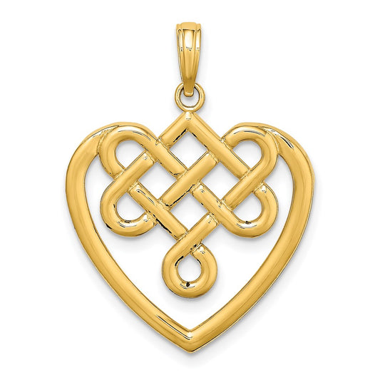 14k Yellow Gold Large Celtic Knot Heart Charm