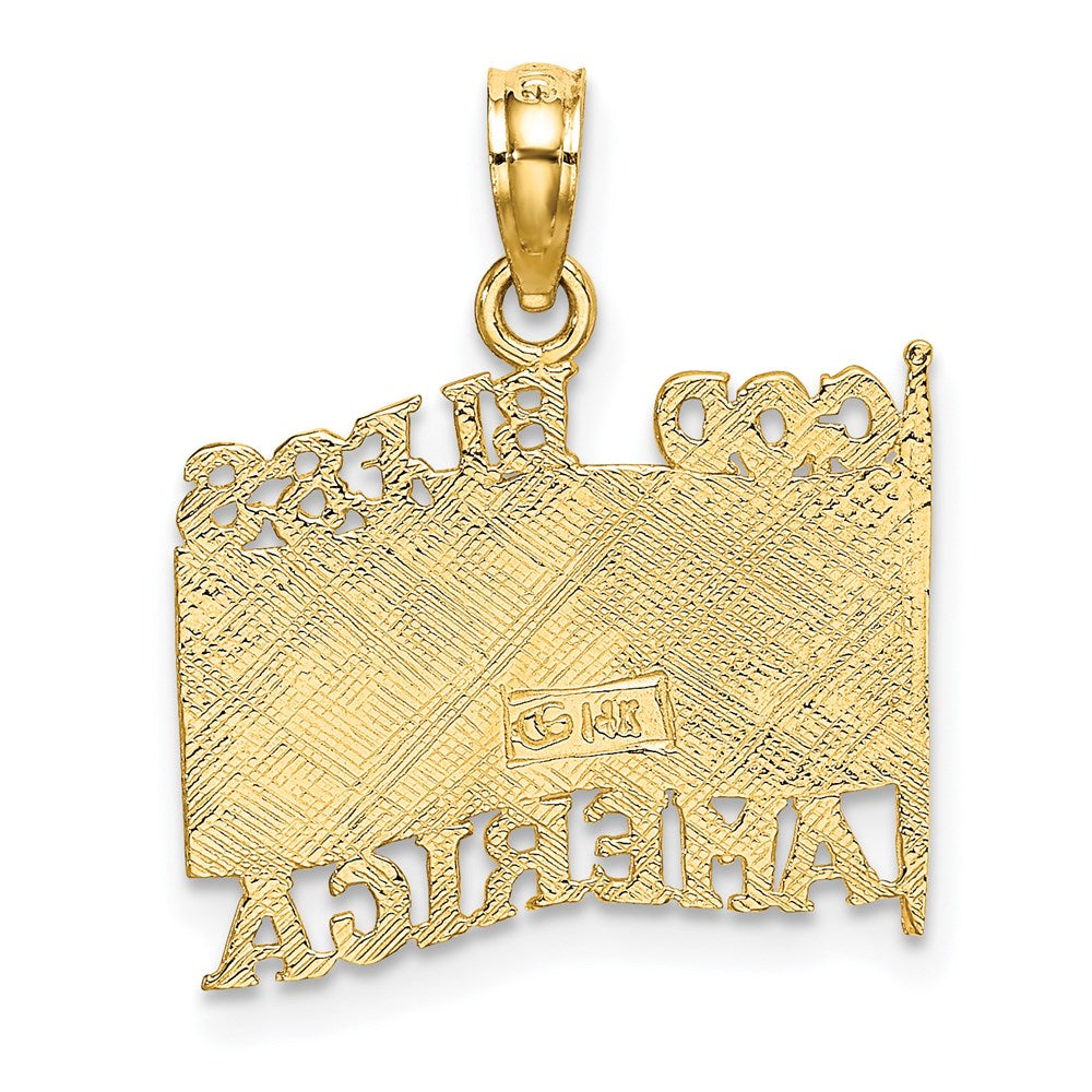 14k Yellow Gold Polished Textured God Bless America w/ Flag Charm
