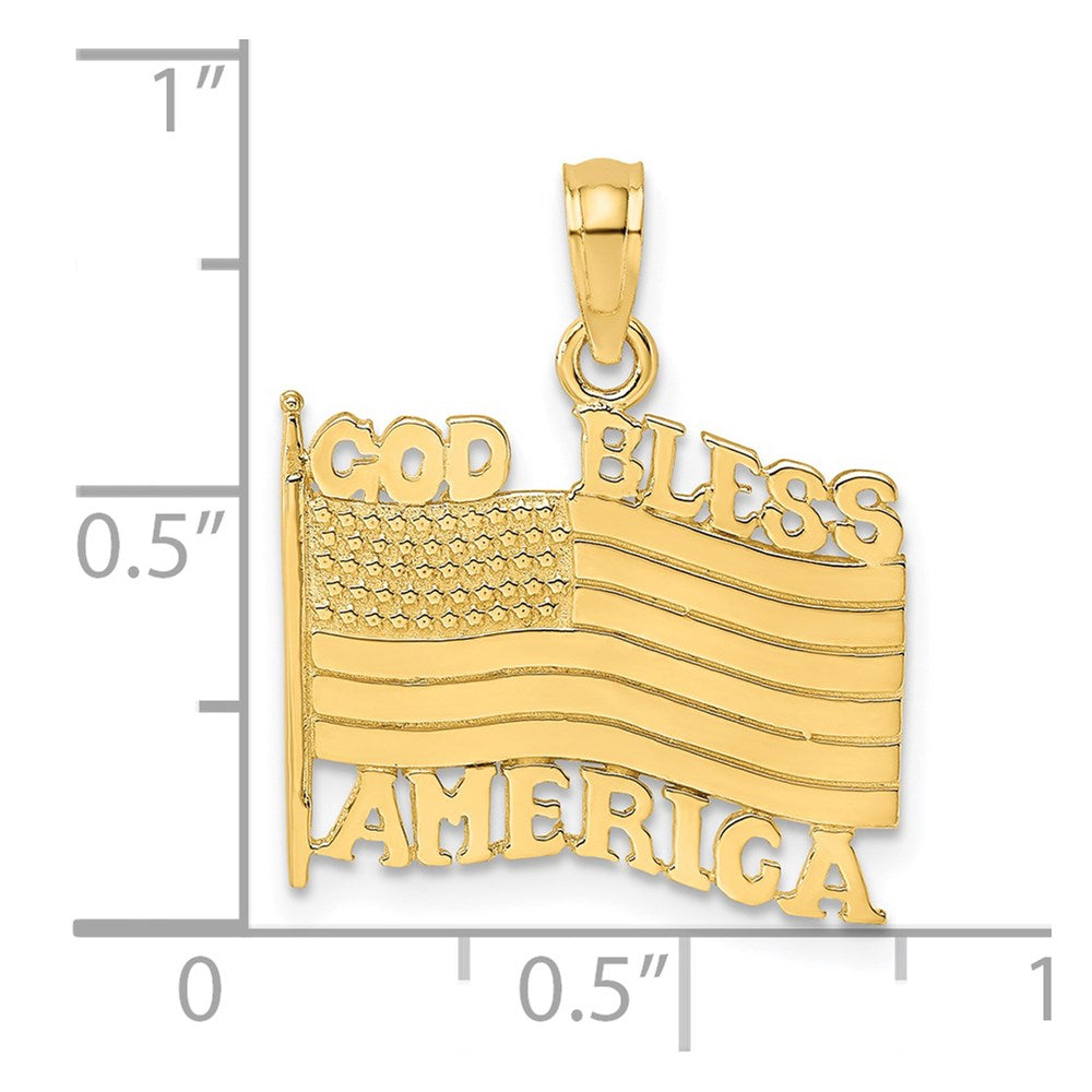 14k Yellow Gold Polished Textured God Bless America w/ Flag Charm