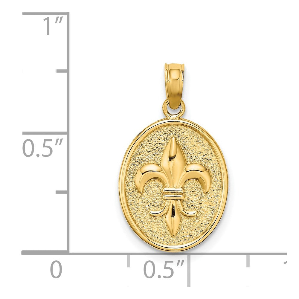 14k Yellow Gold Fleur de Lis on Oval Disc Charm