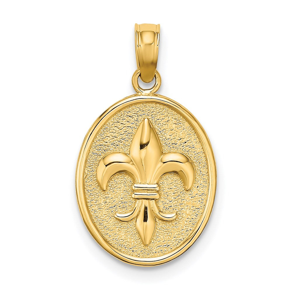 14k Yellow Gold Fleur de Lis on Oval Disc Charm