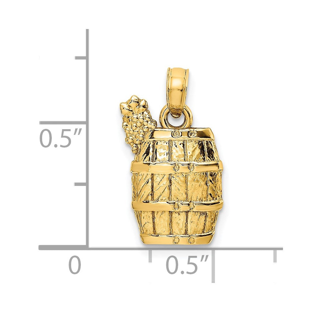 14k Yellow Gold Wine Barrel With Grapes Charm