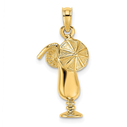 14k Yellow Gold Polished Tropical Drink Charm