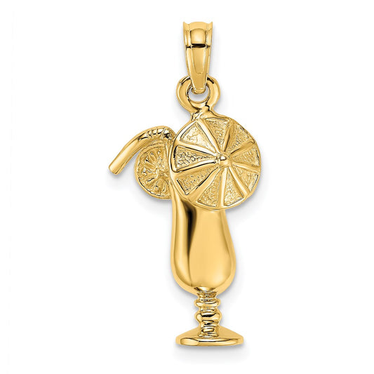 14k Yellow Gold Polished Tropical Drink Charm