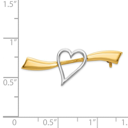14k Yellow & Rhodium Gold & Rhodium Solid Satin Polished Heart Pin