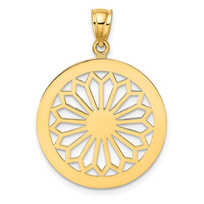 14k Yellow Gold Retro Daisy In Round Frame Charm