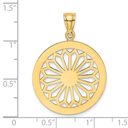 14k Yellow Gold Retro Daisy In Round Frame Charm