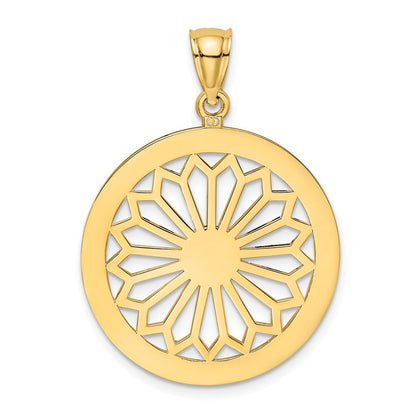 14k Yellow Gold Retro Daisy In Round Frame Charm