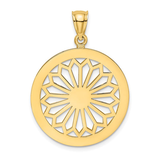 14k Yellow Gold Retro Daisy In Round Frame Charm