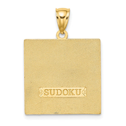 14k Yellow Gold Polished Antiqued Sudoku Game Board Charm