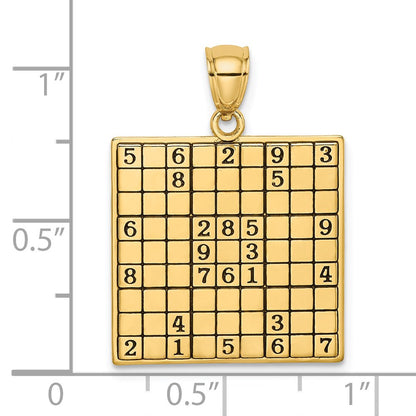 14k Yellow Gold Polished Antiqued Sudoku Game Board Charm