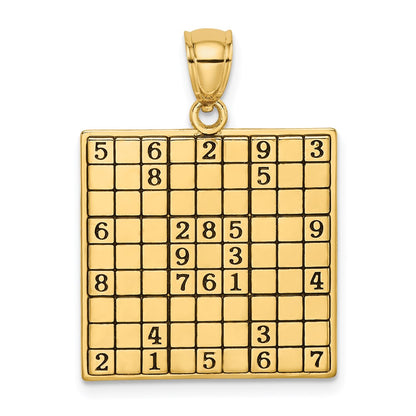14k Yellow Gold Polished Antiqued Sudoku Game Board Charm
