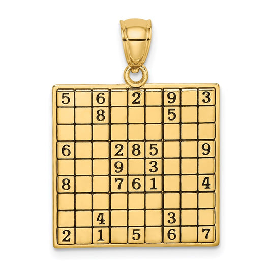 14k Yellow Gold Polished Antiqued Sudoku Game Board Charm