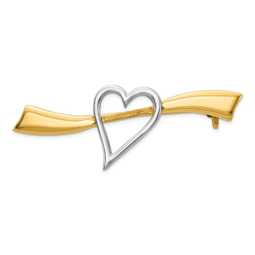 14k Yellow & Rhodium Gold & Rhodium Solid Satin Polished Heart Pin