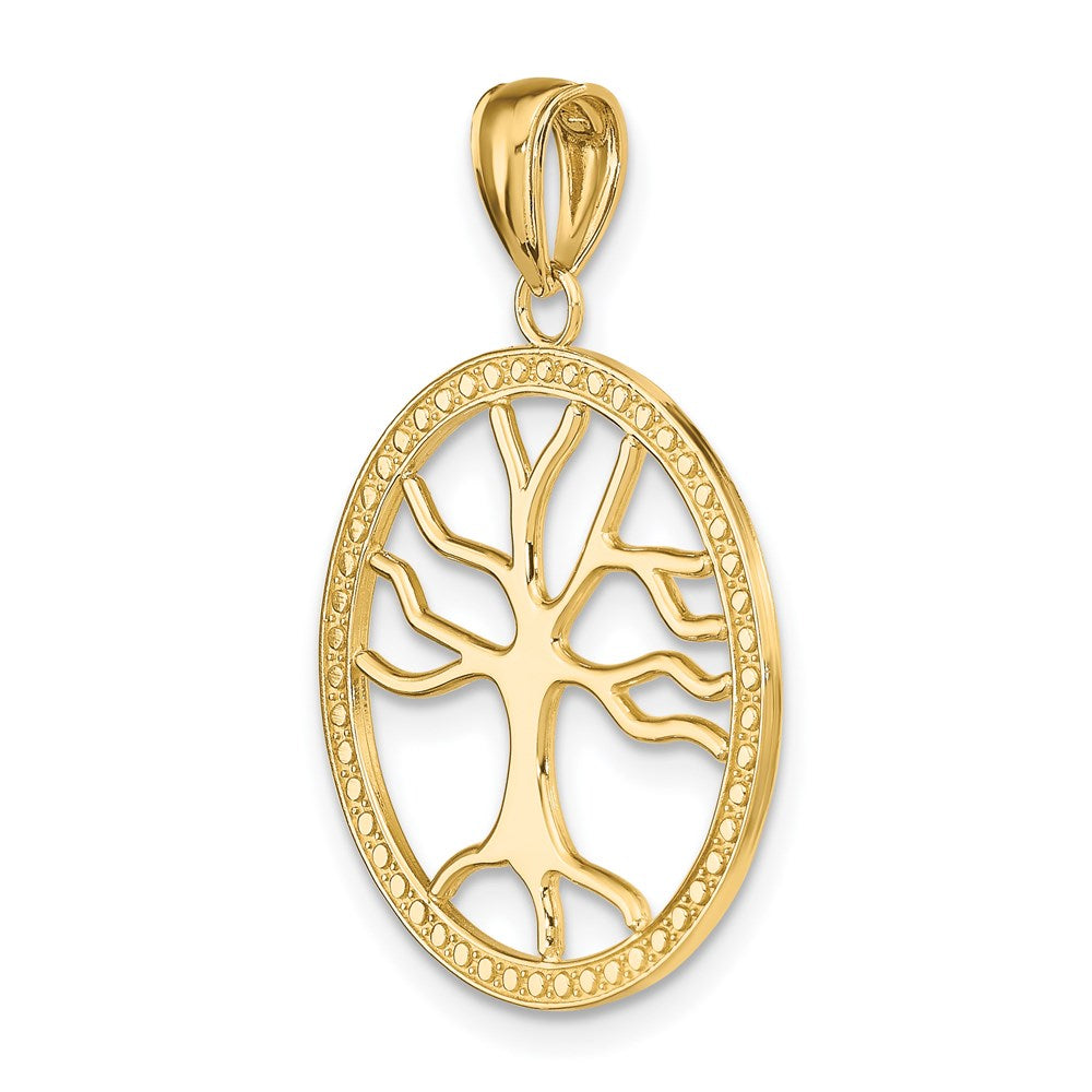 14k Yellow Gold Large Tree Of Life In Round Frame Charm