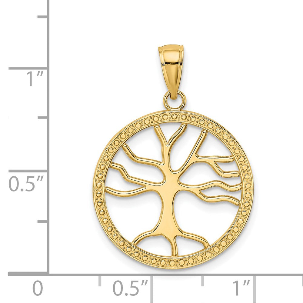 14k Yellow Gold Large Tree Of Life In Round Frame Charm