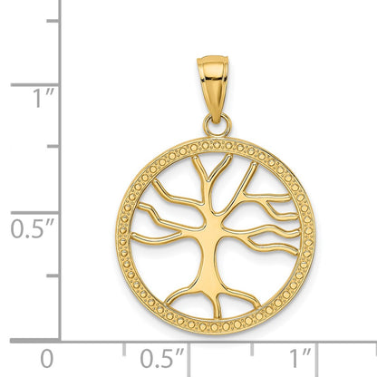 14k Yellow Gold Large Tree Of Life In Round Frame Charm