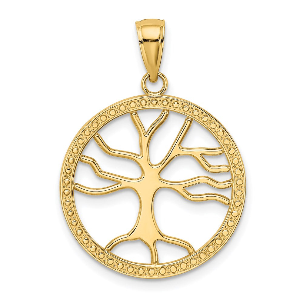 14k Yellow Gold Large Tree Of Life In Round Frame Charm
