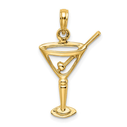 14k Yellow Gold Polished Cut-Out Martini W/ Olive Charm
