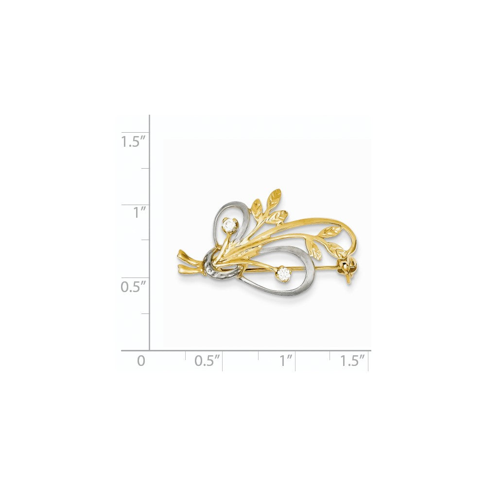 14k Yellow & Rhodium Gold & Rhodium CZ Designer Pin