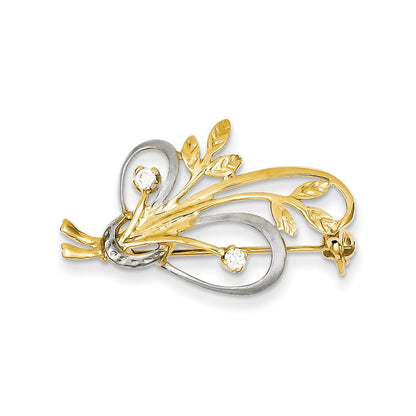14k Yellow & Rhodium Gold & Rhodium CZ Designer Pin