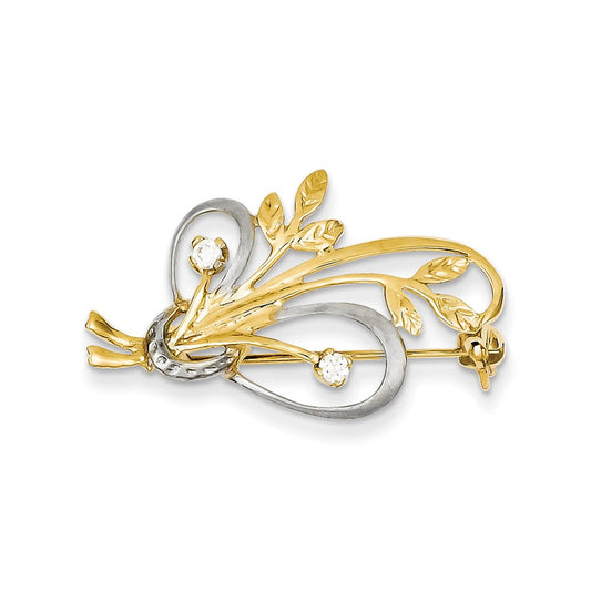 14k Yellow & Rhodium Gold & Rhodium CZ Designer Pin