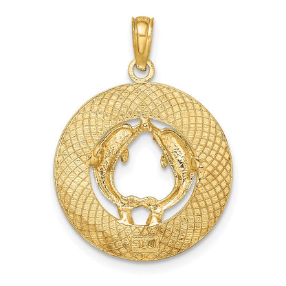 14k Yellow Gold SOUTH BEACH w/Dolphins Circle Charm