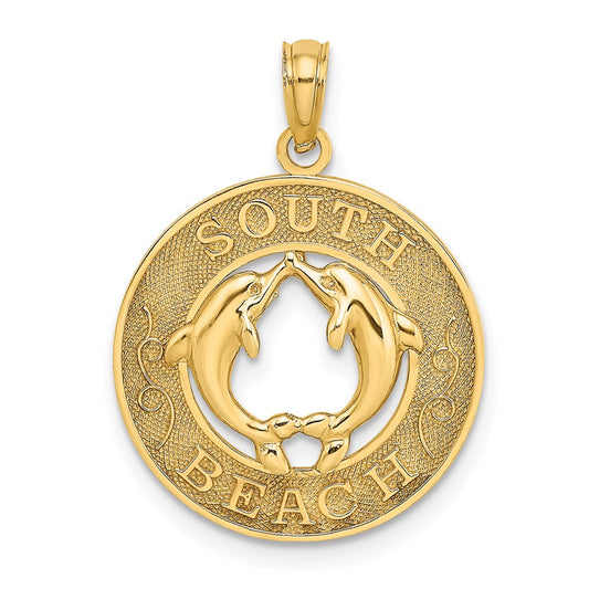 14k Yellow Gold SOUTH BEACH w/Dolphins Circle Charm