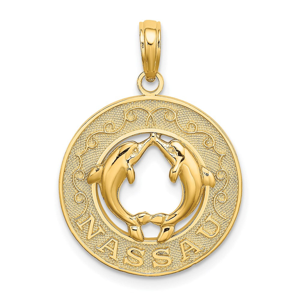 14k Yellow Gold NASSAU w/Dolphin Circle Charm