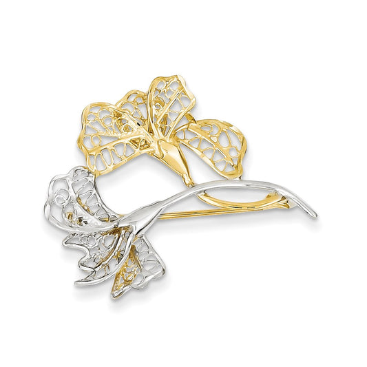 14k Yellow & Rhodium Gold & Rhodium Filigree Floral Pin