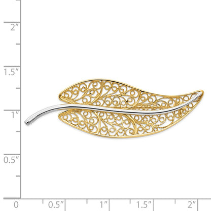 14k Yellow & Rhodium Gold and Rhodium Filigree Leaf Pin