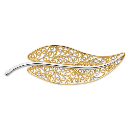 14k Yellow & Rhodium Gold and Rhodium Filigree Leaf Pin