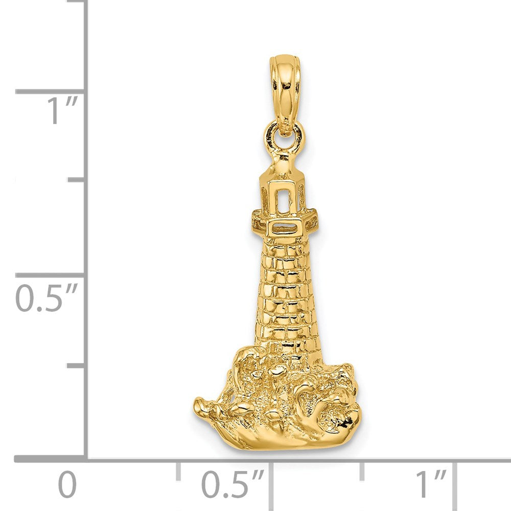 14k Yellow Gold Lighthouse W/ Wave Charm