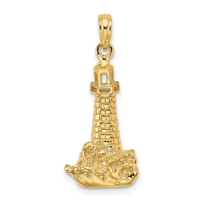 14k Yellow Gold Lighthouse W/ Wave Charm