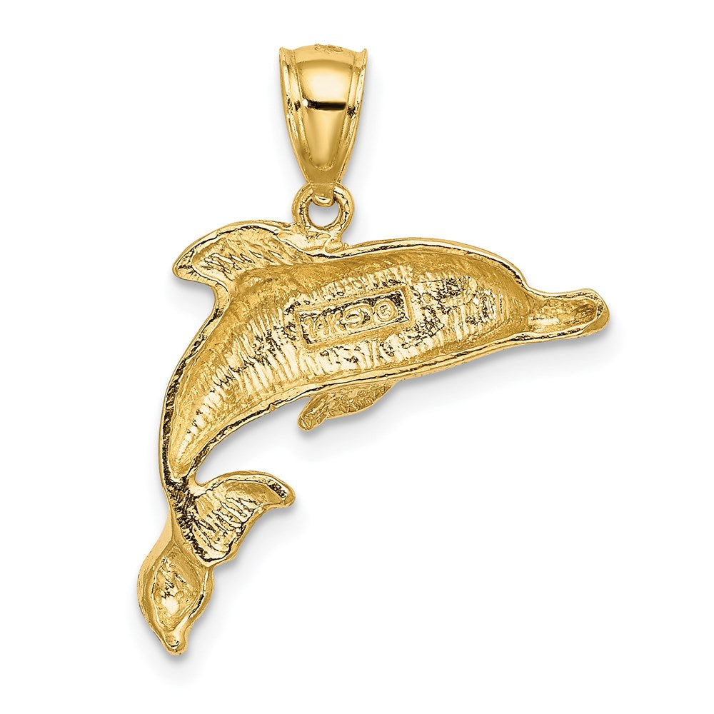 14k Yellow Gold Polished and Textured Dolphin Charm
