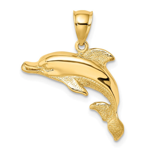 14k Yellow Gold Polished and Textured Dolphin Charm
