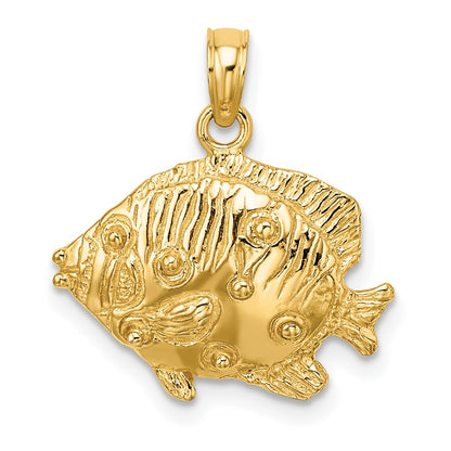 14k Yellow Gold 2-D Polished Engraved Fish Charm